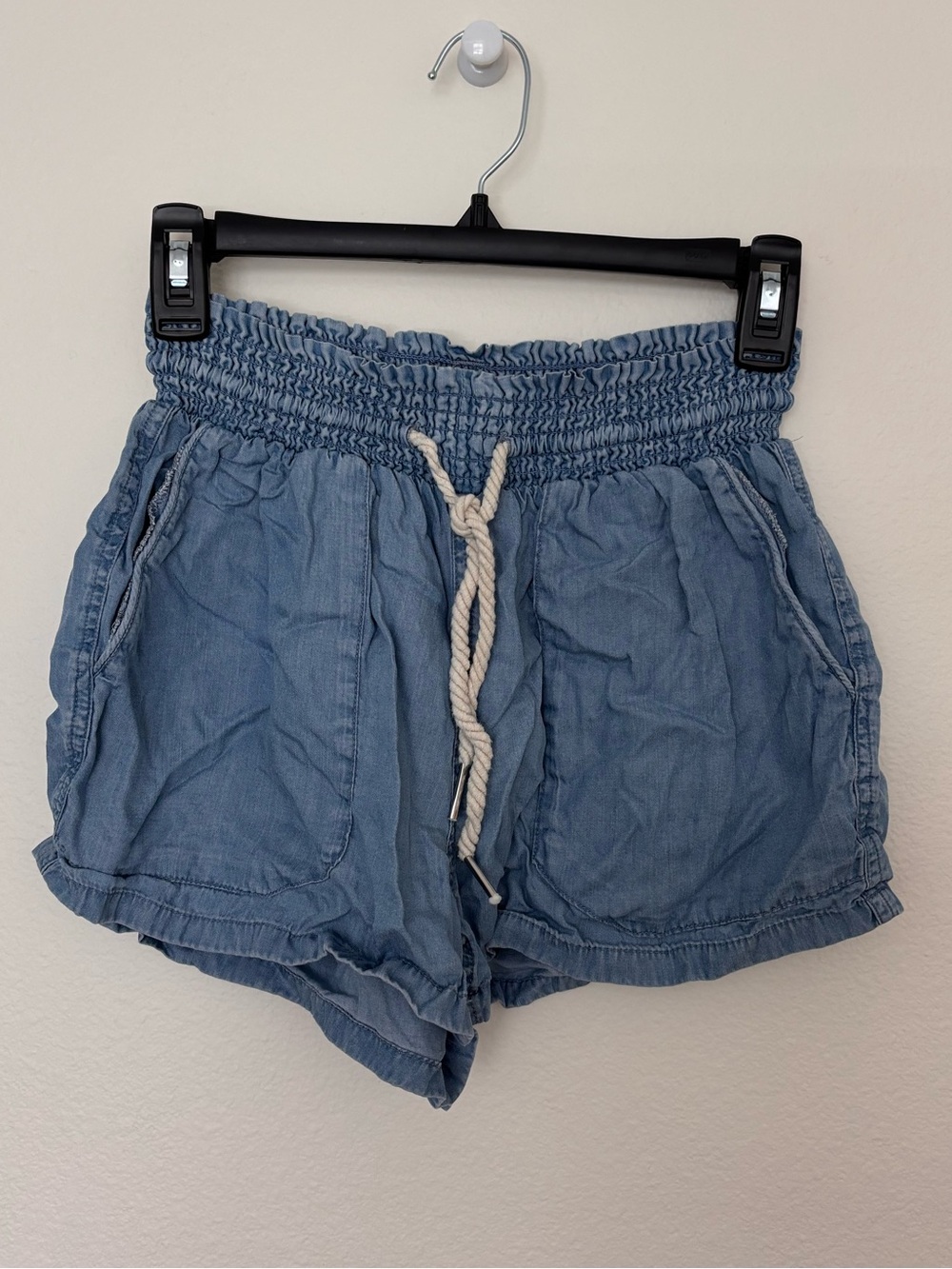 SUPER SOFT Love Tree Light Blue Smocked Waist Drawstring Shorts